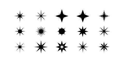 A collection of various star shapes, each unique in its design, arranged in rows. These stars offer diverse options for adding a touch of brilliance and charm to various projects.