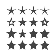 Set of sixteen stylized stars against an off-white background. The stars are in various shapes and forms. 