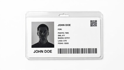 Identity card with a man's portrait name identification number QR code and barcode
