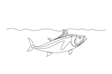 Tuna fish in continuous one line drawing. Single line art illustration of tuna fish. Editable vector.