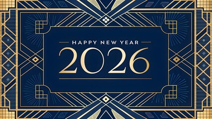 Elegant art deco happy new year 2026 greeting card design