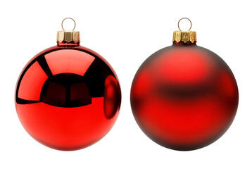 Two red Christmas ornaments isolated on transparent background