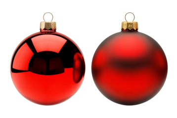 Two red Christmas ornaments isolated on transparent background