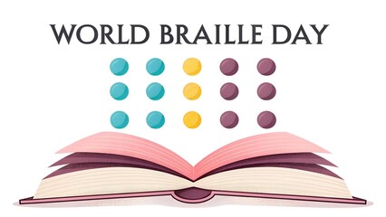 World braille day celebration with open book and braille dots