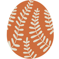 An Oval Shape Decorated With A Rustic Orange Background And A Repeating Pattern Of Stylized Off-White Fern Leaves Creating An Abstract Organic Design