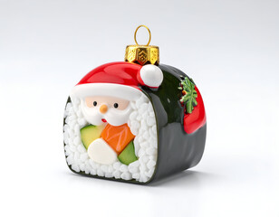 Festive Santa Claus sushi ornament, a fun and whimsical holiday decoration