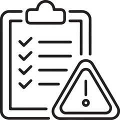 Clipboard with checklist and warning sign icon