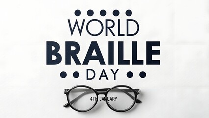 World braille day text with glasses and braille dots on white