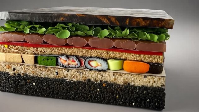 Sushi layered in a 3D cube