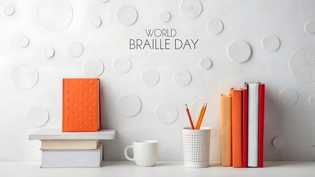 World braille day celebration with books and pencils - Powered by Adobe
