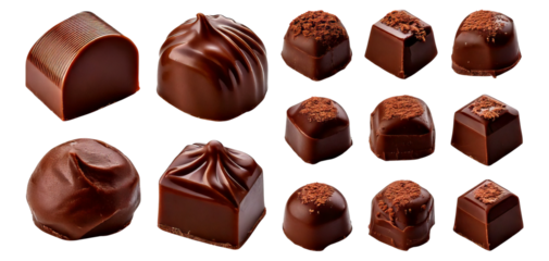 Assorted Chocolates with Different Shapes and Textures on White Background, Isolated on Transparent, white background