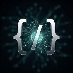 Digital Transformation: Abstract Representation of Code Block with Futuristic Circuitry, Data Streams, and Cybernetic Design for Technology and Innovation