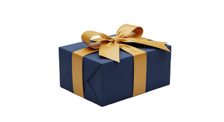 Obraz premium Navy blue gift box with golden ribbon isolated on transparent background