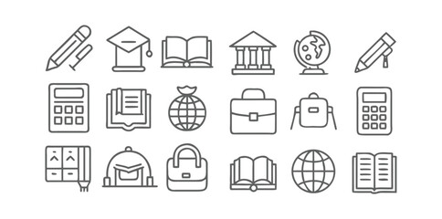 Education Icons Pack | School, Learning, and Study Vector Set | Minimal Line and Solid Education Symbols