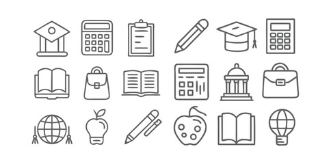 Education Icons Pack | School, Learning, and Study Vector Set | Minimal Line and Solid Education Symbols