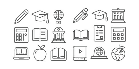 Education Icons Pack | School, Learning, and Study Vector Set | Minimal Line and Solid Education Symbols