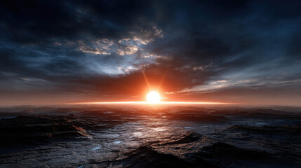 Hyper-realistic cinematic concept featuring an emerald gas landscape at sunrise, showcasing dramatic lighting and textures in a breathtaking scene.