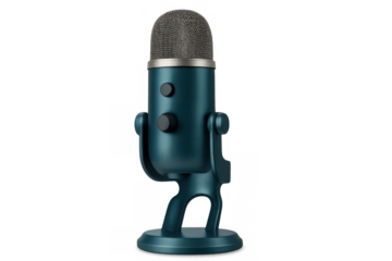 Professional usb microphone standing on a transparent background, perfect for streaming, podcasting, and voice recording