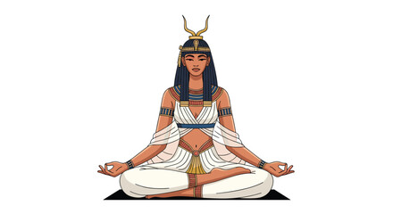 Ancient Egyptian goddess meditating in a lotus pose, embodying serenity and wisdom.