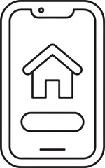 Smartphone screen displays a simple outline of a house icon and a button