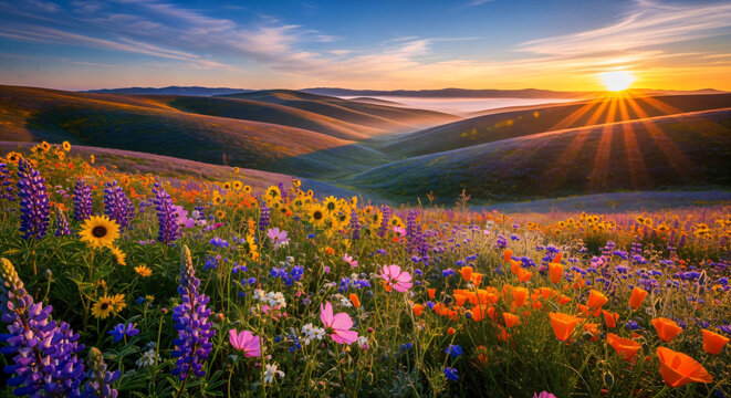 Wildflower Meadow at Sunset