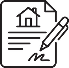 Signing a real estate contract with a house icon and pen