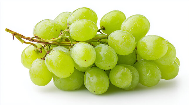 Stock image of fresh green grapes on white background for healthy eating and fruit photography ideas