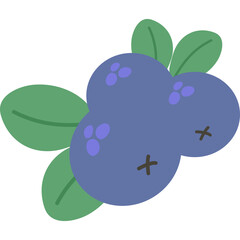 Cluster of Juicy Blueberries with Green Leaves on Transparent Background Fresh Ripe Fruit Illustration