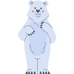 Charming Light Blue Polar Bear Character with Blush Cheeks and Black Paws Standing on a White Background