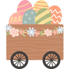Charming Easter Egg Cart Filled With Decorated Eggs and Floral Embellishments A Whimsical Celebration Illustration With Pastel Colors And Spring Vibes