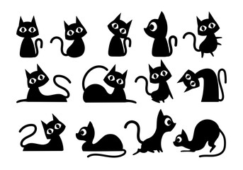 Cat silhouette set cute hand drawn childish kitten figure vector illustration isolated on white background. © Suryadi