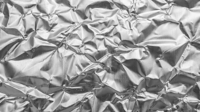 Shiny metal silver gray foil leaf crumpled texture background stop motion