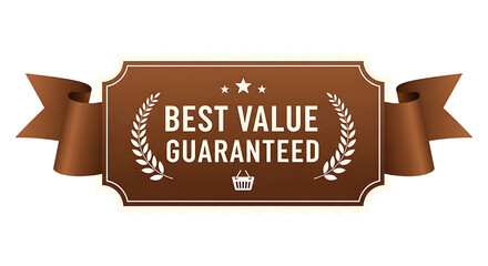 Brown ribbon with text best value guaranteed isolated on a transparent background