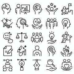 Fototapeta premium Collection of simple line art icons representing business concepts and human interaction