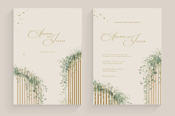 Aesthetic Wedding Invitation with Watercolor Greenery Leaves and branch