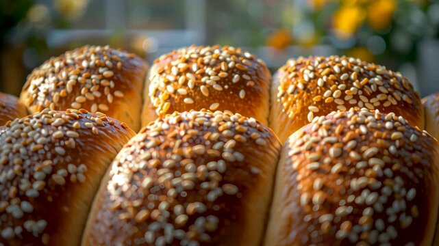 Golden Artisan Rolls:  A close-up shot of several freshly baked, golden artisan rolls, the surface glistens enticingly, perfect for any culinary or bakery project.