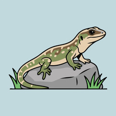 Cute Aegean Wall Lizard (Podarcis Erhardii) resting on rock, reptile animal character in flat design style vector illustration