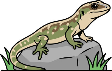 Obraz premium Cute Aegean Wall Lizard (Podarcis Erhardii) resting on rock, reptile animal character clipart isolated on transparent background