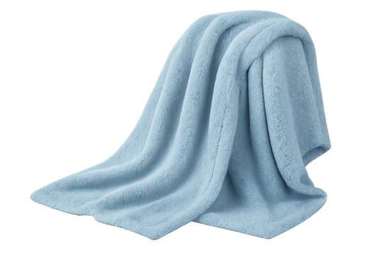 Cozy blue fleece blanket draping with soft texture