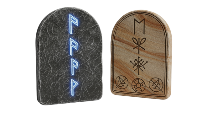 Rune stone tablet duo isolated on transparent background