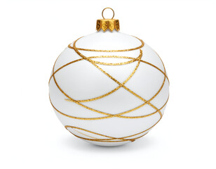 Sparkling gold-patterned white Christmas ornament, intricately designed for festive decor, elegantly isolated on a pure white backdrop, evoking holiday joy and seasonal celebration