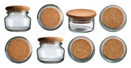 Clear Glass Jars with Cork Lids for Storage and Decoration Ideas, PNG bundle collection, Isolated on Transparent Background