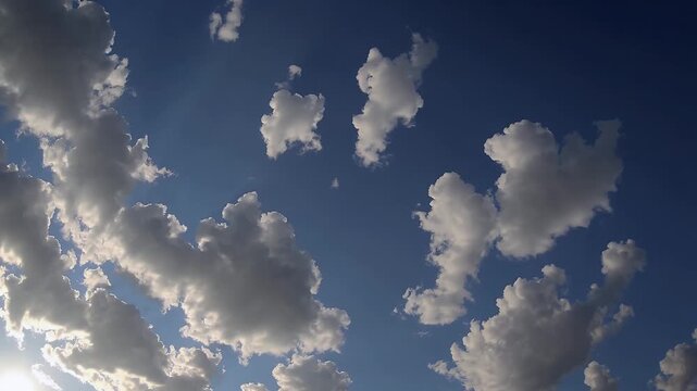 Gorgeous 4K timelapse fluffy cumulus clouds transforming bright blue sky showcasing movement sunlight peaceful beauty cloudscapes motion