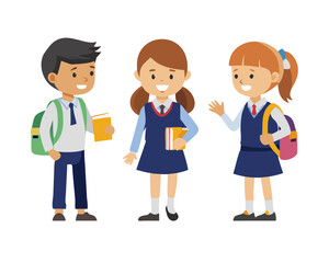 School kids student vector characters set. Back to school boy cartoon characterswith school uniform talking and doing educational activities. Vector ... See More