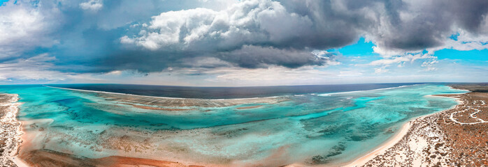 Aerial panoramic view of Osprey Bay Western Australia with turquoise waters and sandy shore