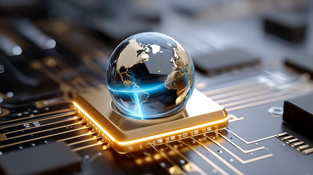 Digital Globe on Circuit Board Concept Representing Global Technology and Connectivity