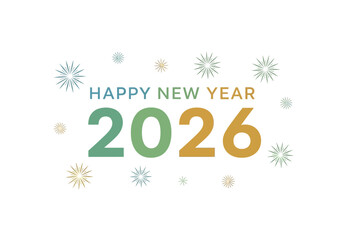 Graphic displays Happy New Year 2026 with floral burst accents