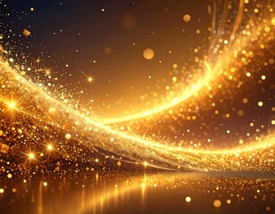 Abstract, glittering artwork featuring golden light trails and particles