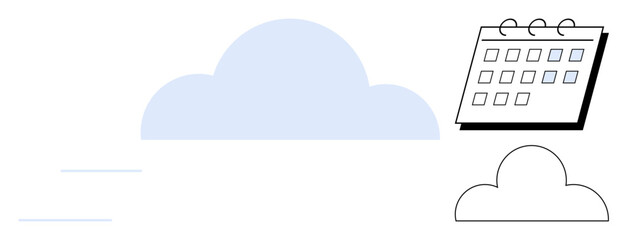 Cloud with sleek calendar showcases task organization and event tracking. Ideal for productivity, planning, cloud computing, remote access, scheduling, workflow, time management. A simple flat