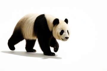 Fototapeta premium Full body giant panda mid step walking diagonally across the frame wildlife studio isolated on white